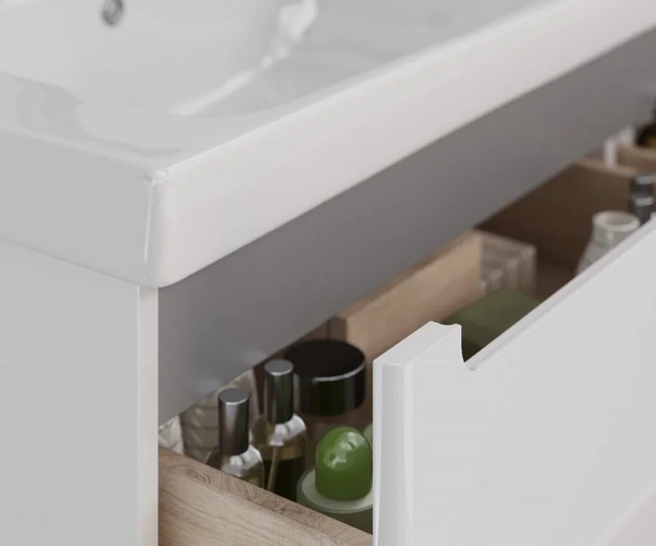 Тумба под раковину подвесная Lemark Buno 125 см белый глянец LM04B125T (детальная фотография), белая, комбинированная