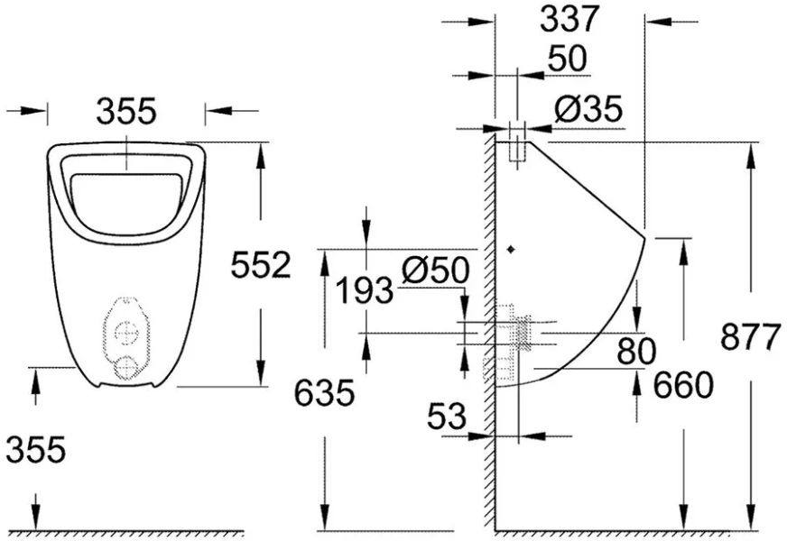 Писсуар подвесной Grohe Bau Ceramic белый 39439000 (детальная фотография), современные, hi-tech