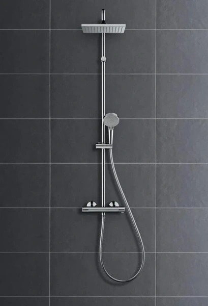 Душевая стойка Hansgrohe Vernis Shape 26286 термостатическая (детальная фотография), с тропическим душем