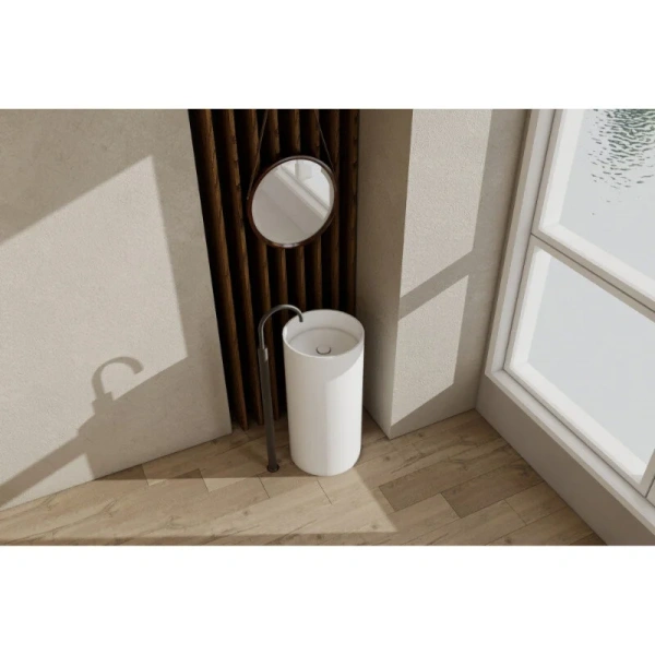 Раковина напольная Abber Stein 40 см белая матовая AS2516 (детальная фотография), напольные, свободностоящие