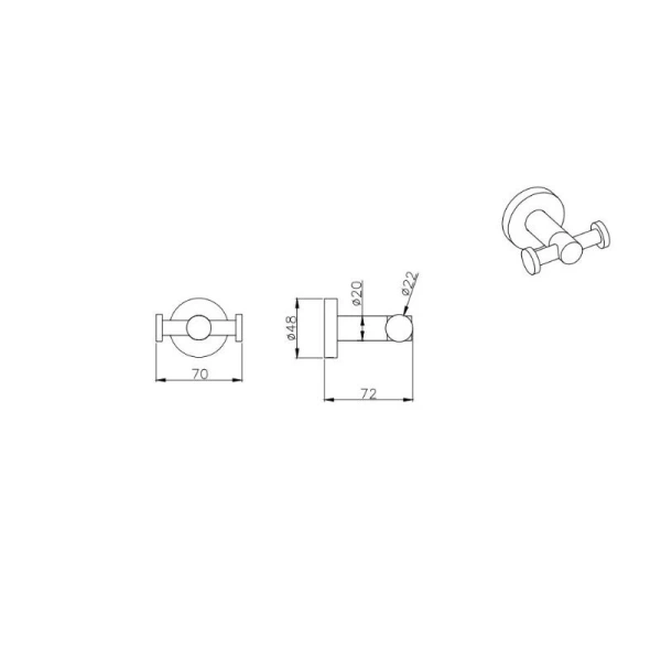 Крючок для ванной Акватек Вега двойной черный AQ4002MB (детальная фотография), современные, hi-tech
