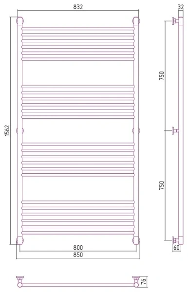 Полотенцесушитель водяной Сунержа Богема+ 80х150 см без покрытия 00-0220-1580 (детальная фотография), современные, hi-tech