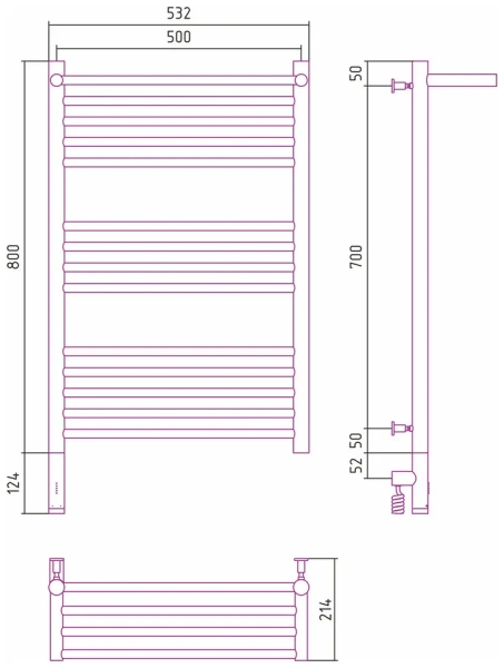 Полотенцесушитель электрический Сунержа Богема 3.0 50х80 см правый черный матовый 31-5807-8050 (детальная фотография), из нержавеющей стали, с полкой, неповоротные, с терморегулятором