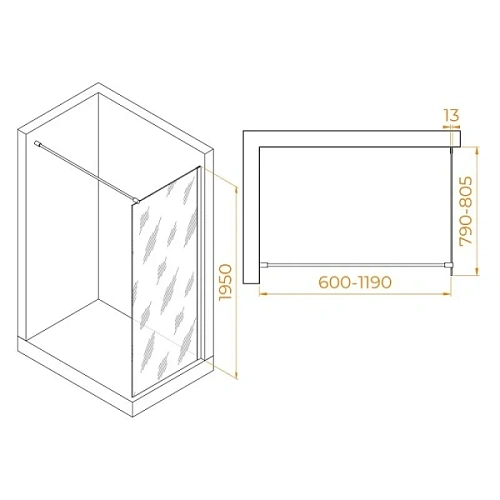 Душевая перегородка RGW Walk In 80 см профиль золото, стекло прозрачное - фото 5