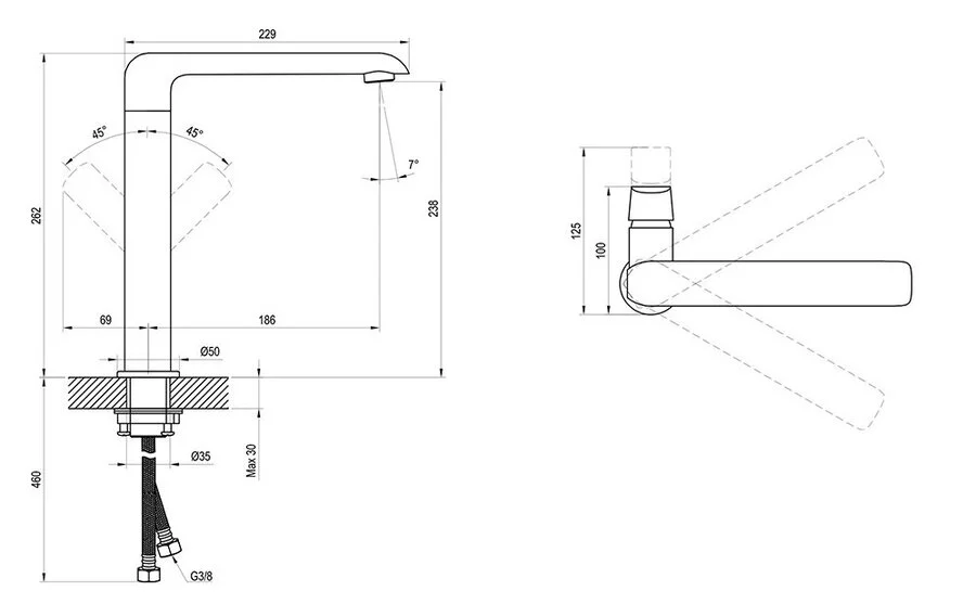 Смеситель для раковины Ravak Flat X0701 с поворотным изливом (детальная фотография), для раковины