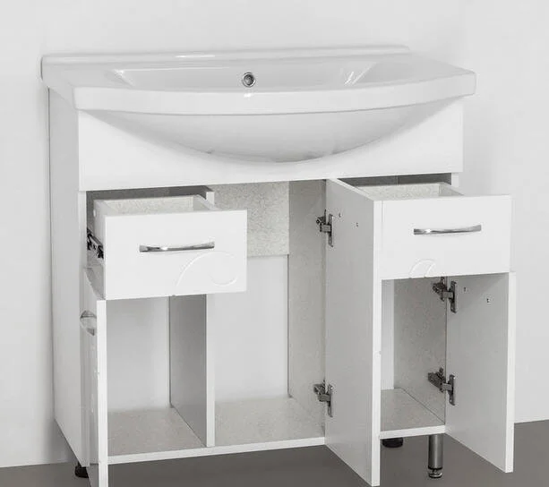 Тумба с раковиной напольная Style Line Эко Фьюжн ЛС-00000076 80 см с двумя ящиками (детальная фотография), современная, hi-tech