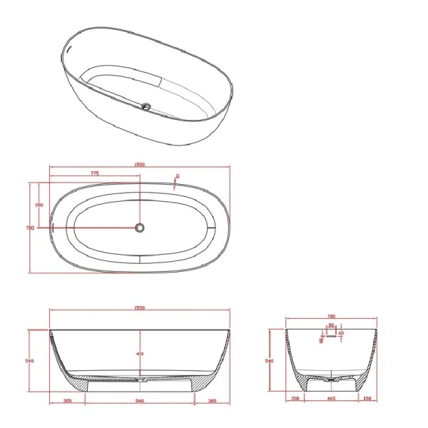 Акриловая ванна Timo SATU1555, 160 х 80 см, цвет белый (детальная фотография), акриловые
