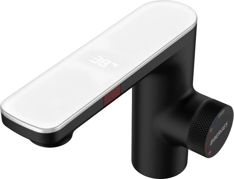 Смеситель для раковины BERGES Morans черный матовый 076002 (детальная фотография), из латуни, округлая форма, сенсорные от батареек