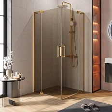 Душевой уголок Cezares Slider 110х110 см стекло бронзовое профиль брашированное золото