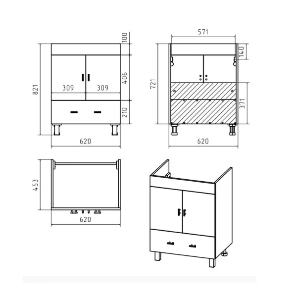 Тумба под раковину напольная Misty Дива 65 см белая П-Див01065-013Пр (детальная фотография), нет в наличии