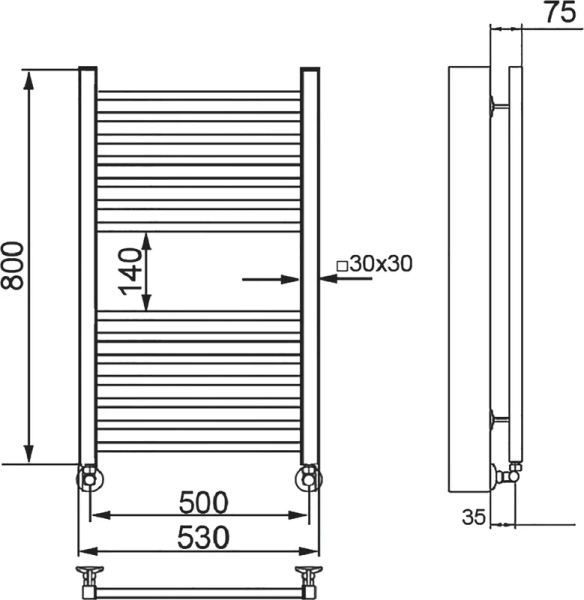 Полотенцесушитель водяной Ника Modern 80x50 см черный матовый ЛМ 2 80/50 черн мат (детальная фотография), современные, hi-tech