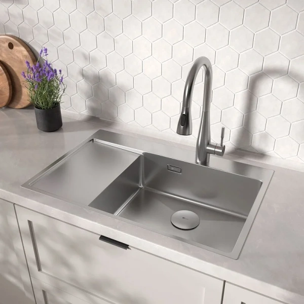 Мойка для кухни Lemark Kezadra 78 см сталь, левая 9937149 (детальная фотография), нет в наличии