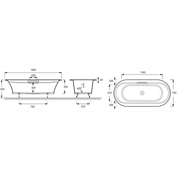 Ванна чугунная Jacob Delafon Volute 160х75 см белая E6D036-00 (детальная фотография), чугунные
