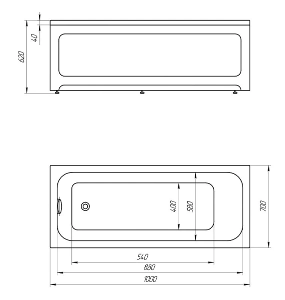 Ванна акриловая Акватек Мия 100х70 см прямоугольная MIY100-0000001 (детальная фотография), акриловые