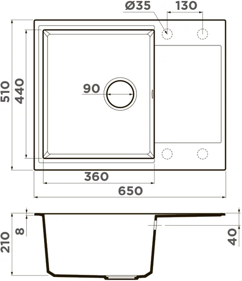 Мойка для кухни Omoikiri Daisen 65T-BL 65 см черная 4993519 (детальная фотография), врезные