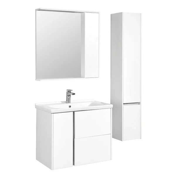 Зеркальный шкаф с подсветкой Акватон Стоун 80 см белый глянцевый 1A228302SX010 (детальная фотография), навесные