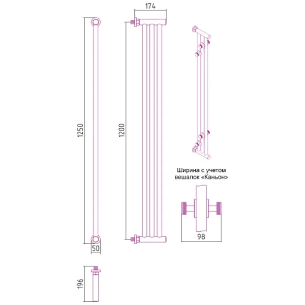 Полотенцесушитель водяной Сунержа Хорда 9.8х120 см матовое золото 032-4124-1200 (детальная фотография), современные, hi-tech
