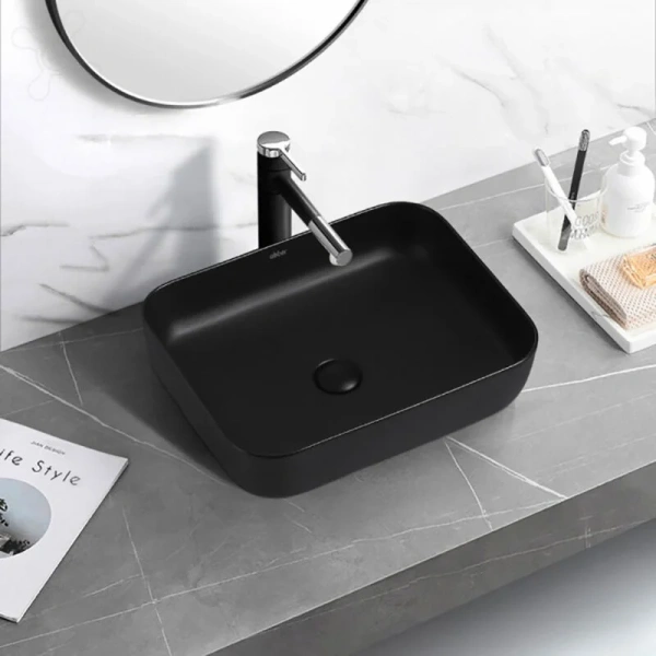 Раковина Abber Rechteck 50 см черная матовая AC2202MB (детальная фотография), накладные (на столешницу), пристенные