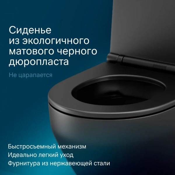 Унитаз подвесной AM.PM Spirit 2.0 с сиденьем микролифт черный матовый C701700MBSC (детальная фотография), с горизонтальным, прямым выпуском, с прямым выпуском