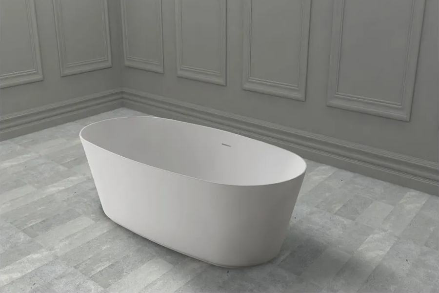 Ванна из искусственного камня Abber Stein 160х80 см белая матовая AS9606 (детальная фотография), современныe, hi-tech