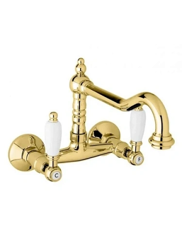 Смеситель для кухни Cezares First золото 24 карат, ручки белые - фото 6