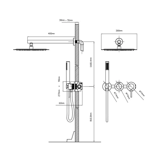 Душевой комплект Vincea Groove встраиваемый, вороненая сталь VSFW-4G01GM (детальная фотография), душевые комплекты, наборы