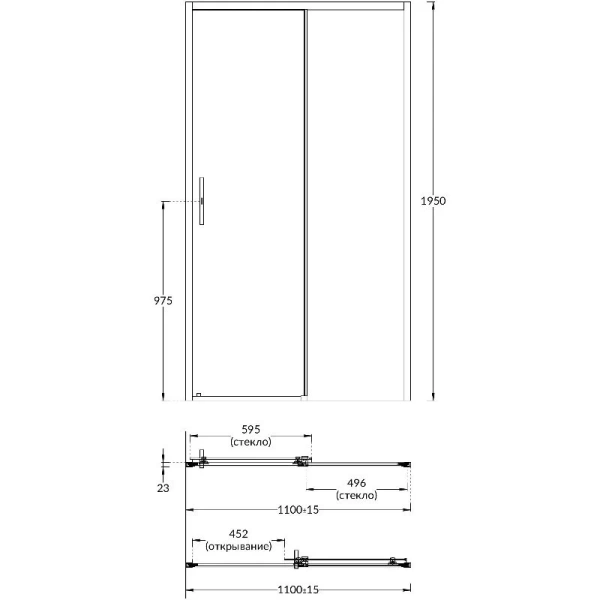 Душевая дверь в нишу Kerama Marazzi Vetro 110 см профиль хром VE.110.SD.CR (детальная фотография), современные, hi-tech