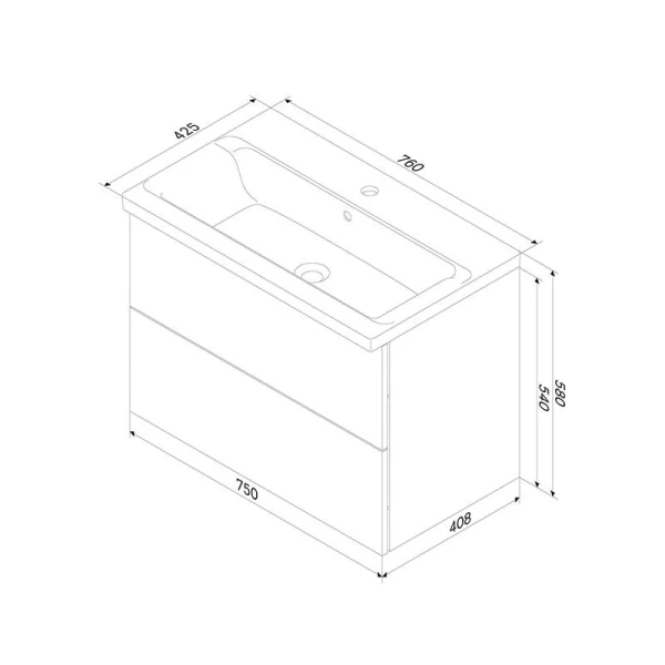 Тумба под раковину подвесная Am.Pm Gem 75 см черная M90FHX07522BM (детальная фотография), нет в наличии