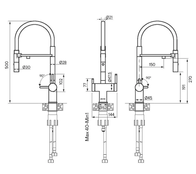 Смеситель для питьевой воды Paulmark Gravity золото Gr213888-G (детальная фотография), для кухни, для питьевой воды с фильтром