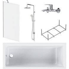 Ванна акриловая AM.PM Gem W90ASET-170D8 170х70 см с каркасом, шторкой, душевой стойкой и смесителем