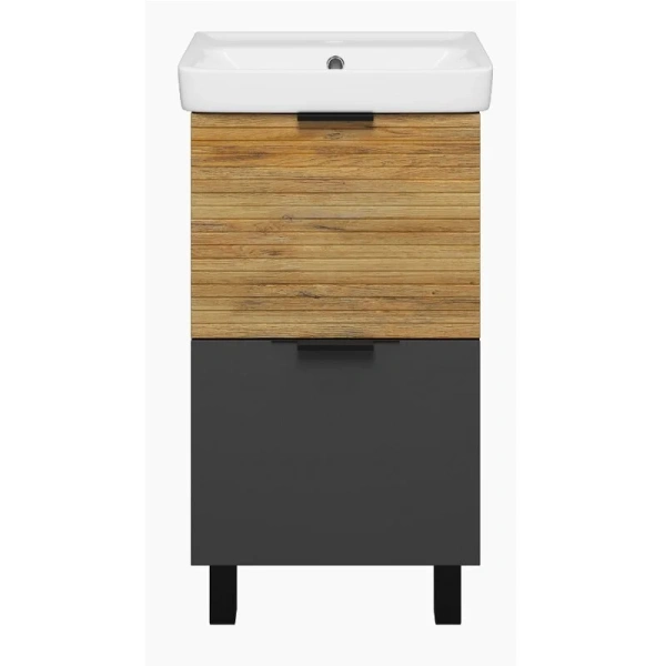 Тумба под раковину напольная Misty Форест 50 см дуб Вотан/антрацит Э-Фор-07050-0219-2Я (детальная фотография)