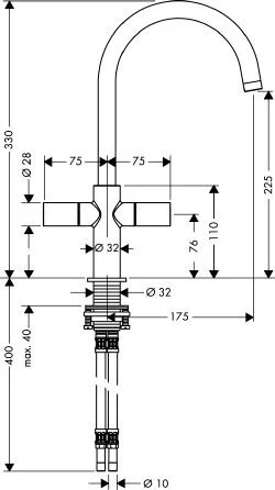 Смеситель для раковины Axor Uno² 38040000 (детальная фотография), для раковины