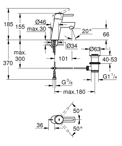 Смеситель для раковины, хром, Grohe Concetto 3220410E (детальная фотография), для раковины