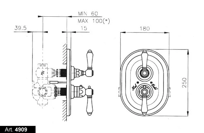 Смеситель термостатический для душа, наружная часть, бронза, Nicolazzi Termostatico 4909BZ78 (детальная фотография), для душа