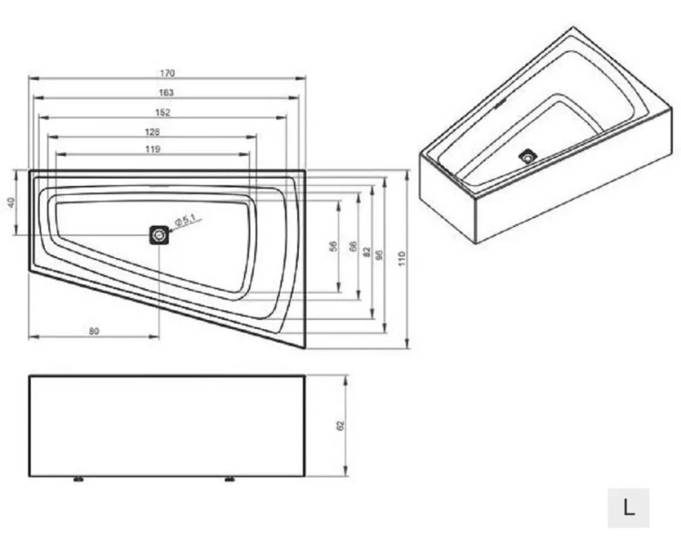 Акриловая ванна Riho Still Smart Fall Plug & Play B101015005/B102016005, 170 x 110 см, наполнение через перелив, левая/правая, цвет белый (детальная фотография), без гидромассажа