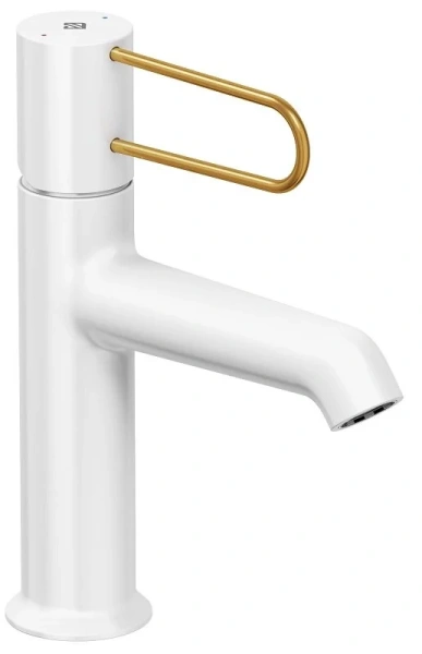 Смеситель для раковины Jacob Delafon Odeon Rive Gauche белый ручка золото E21028-GLD-00 (детальная фотография)
