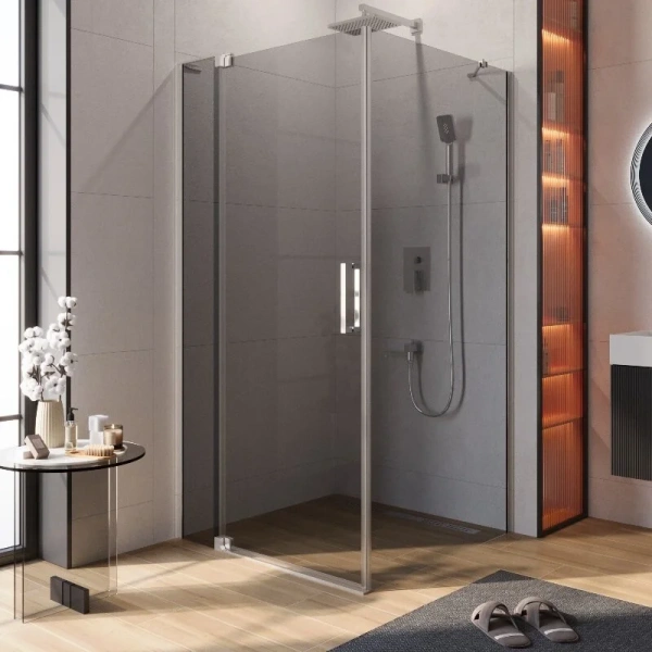 Душевой уголок Cezares Slider 100х100 см стекло серое профиль хром SLIDER-AH-1-100-90/100-GRIGIO-Cr (детальная фотография)