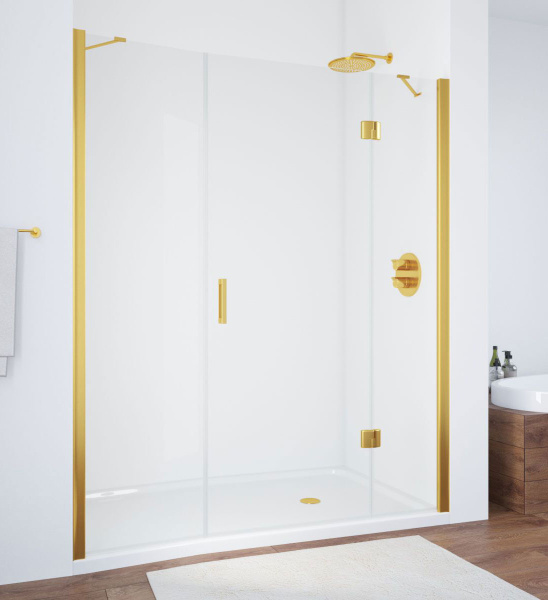 Душевая дверь профиль золотой стекло прозрачное Vegas-glass AFP-F TUR NOVO 150 09 01 R (детальная фотография)