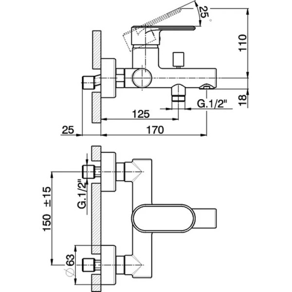 Смеситель для ванны Cisal LineaViva хром LV00013021 (детальная фотография), для ванны