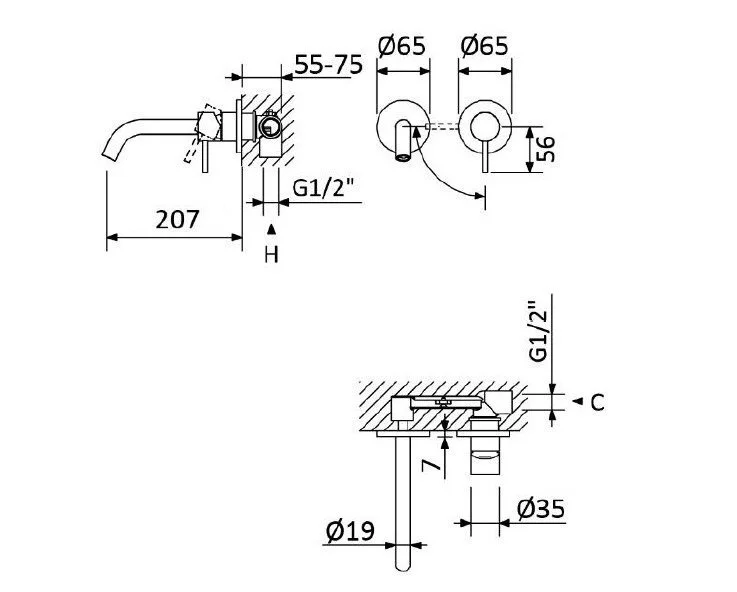 Смеситель для раковины Cezares Leaf чёрный матовый LEAF-BLI2-20-L-NOP (детальная фотография), для раковины