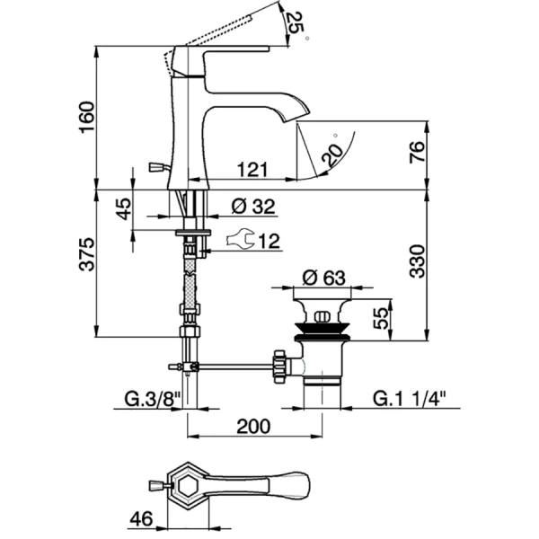 Смеситель для раковины Cisal Cherie CH000514 с донным клапаном (детальная фотография), для раковины
