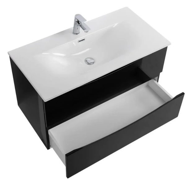 Тумба под раковину подвесная BelBagno Marino-Cer-N 80 см Nero Lucido MARINO-CER-N-800-2C-SO-NL-P (детальная фотография), моноблок