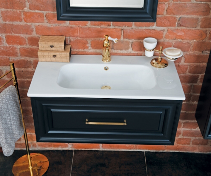 Тумба под раковину, цвет черный матовый, фурнитура золото, La Beaute Cornelia BCO85LNO.OR (детальная фотография) index_1