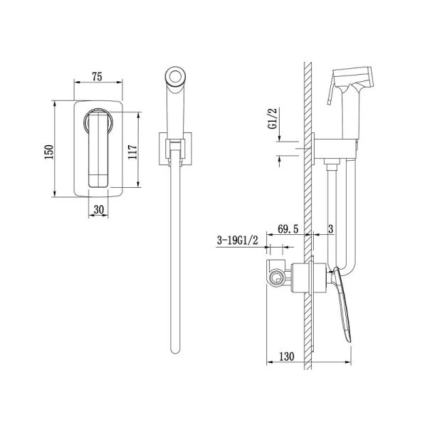 Гигиенический душ Timo Helmi хром-белый 4089/00-16SM (детальная фотография), для туалета