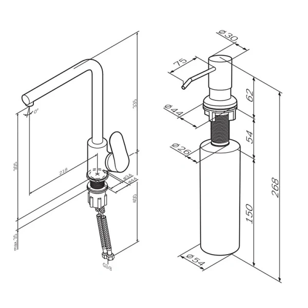 Смеситель для кухни Am.Pm Like F8005D L-образный излив (детальная фотография), для кухни