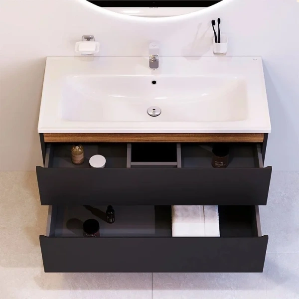 Тумба под раковину подвесная Am.Pm X-Joy 100 см черная M85AFHX1002BM (детальная фотография), комплект (набор)