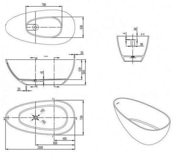 Ванна из искусственного камня NTBagno Petalo NT312 1500, 150 х 75 см (детальная фотография), искусственный камень