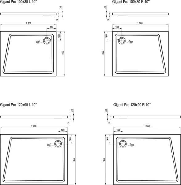 Душевой поддон Ravak 10° 120x90 см правый XA05G70101P (детальная фотография), белые