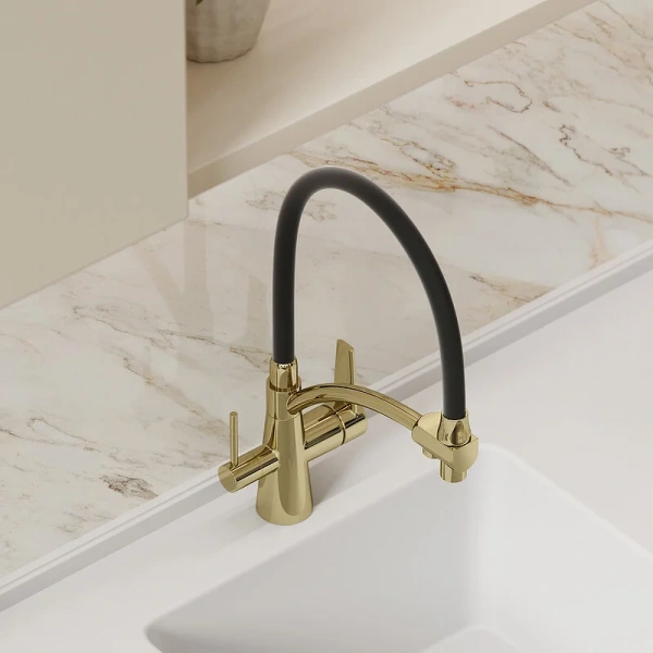 Смеситель для кухни Sancos Eri золото SC4001ZG (детальная фотография), золото, черные, комбинированные