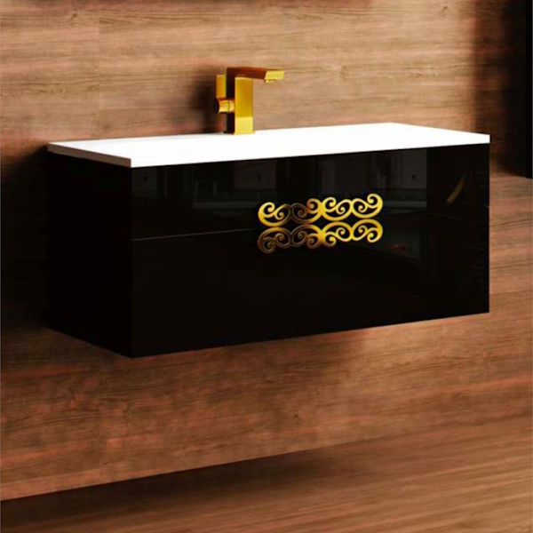 Мебель для ванной La Beaute MOSELLE 90 (детальная фотография), белая, черная